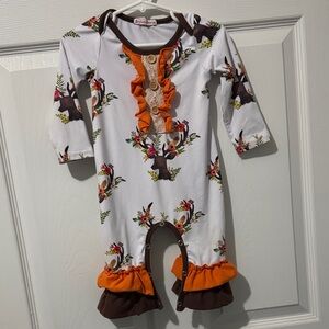 Floral Ruffle Kids Footie - White, Orange, and Brown